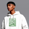 Sudadera blanca con capucha e ilustración de monje alquimista y pociones en tinta verde - El Monje Alquimista