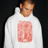 Sudadera blanca con capucha y diseño de alquimista esqueleto en tinta roja - Knowledge is Power esqueleto en tinta roja - Knowledge is Power