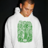 Sudadera blanca con capucha y diseño de alquimista esqueleto en tinta verde - Knowledge is Power